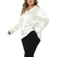 thumbnail image 4 of MODA NOVA Juniors Plus Size Work Office Tie Neck Long Sleeves Satin Shirt White 1X, 4 of 6