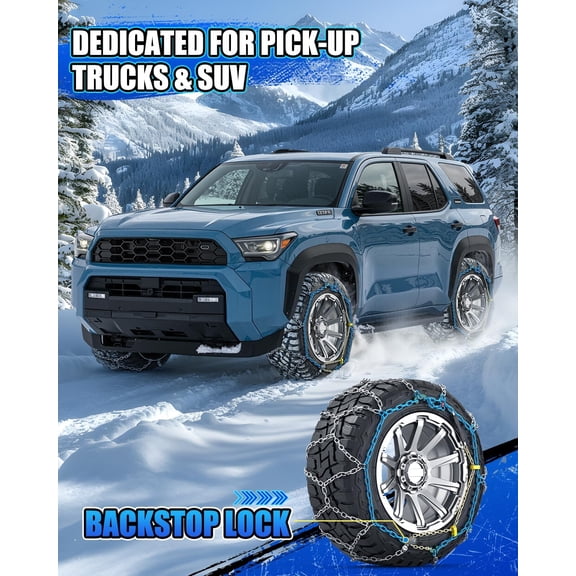 Snow-Chains Easy Install Tire-Chains, One-Pull Fit Heavy-Duty Tire Snow Chains for Pickup Trucks & SUVs Off-road, Emergency Tire Traction Car Tires 255 265 275 285 295 - Set of 2 (SCRV260)