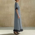 thumbnail image 6 of GUACER V-Neck Maxi Dress for Women Cotton Linen Casual Short Sleeve Contrast Trim Boho Long Dresses with Ruffle Hem, 6 of 7