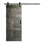 Coast Sequoia 36 in x 84 in Castle Style Finished Knotty Pine Wood Sliding Barn Door With Hardware Kit (Carbon Gray)