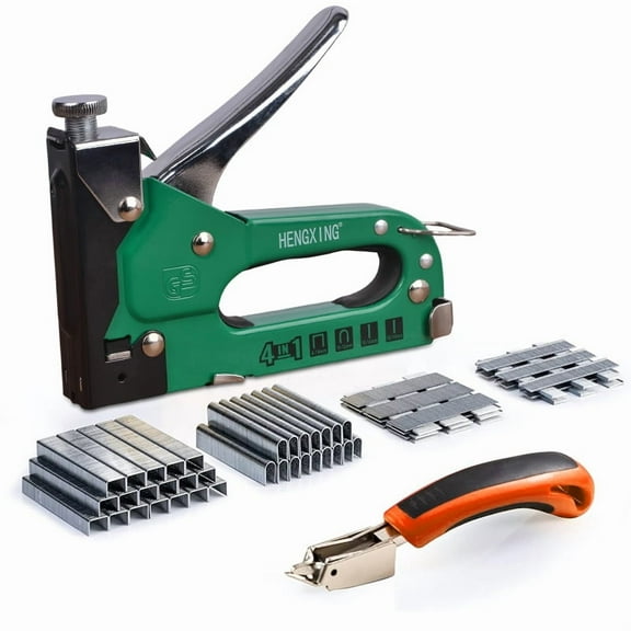 Heavy Duty 3-in-1 Staple Gun - Power Adjustment No-Jam Design with 2100 Staples (D-Type, U-Type, T-Type) Remover & Gloves, for Upholstery, Woodworking, Carpentry DIY Projects