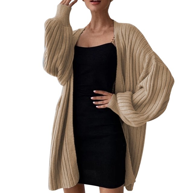 Suéter de Mujer Gibobby Cárdigan extragrande de otoño-invierno cálido y acogedor talla grande Caqui XL