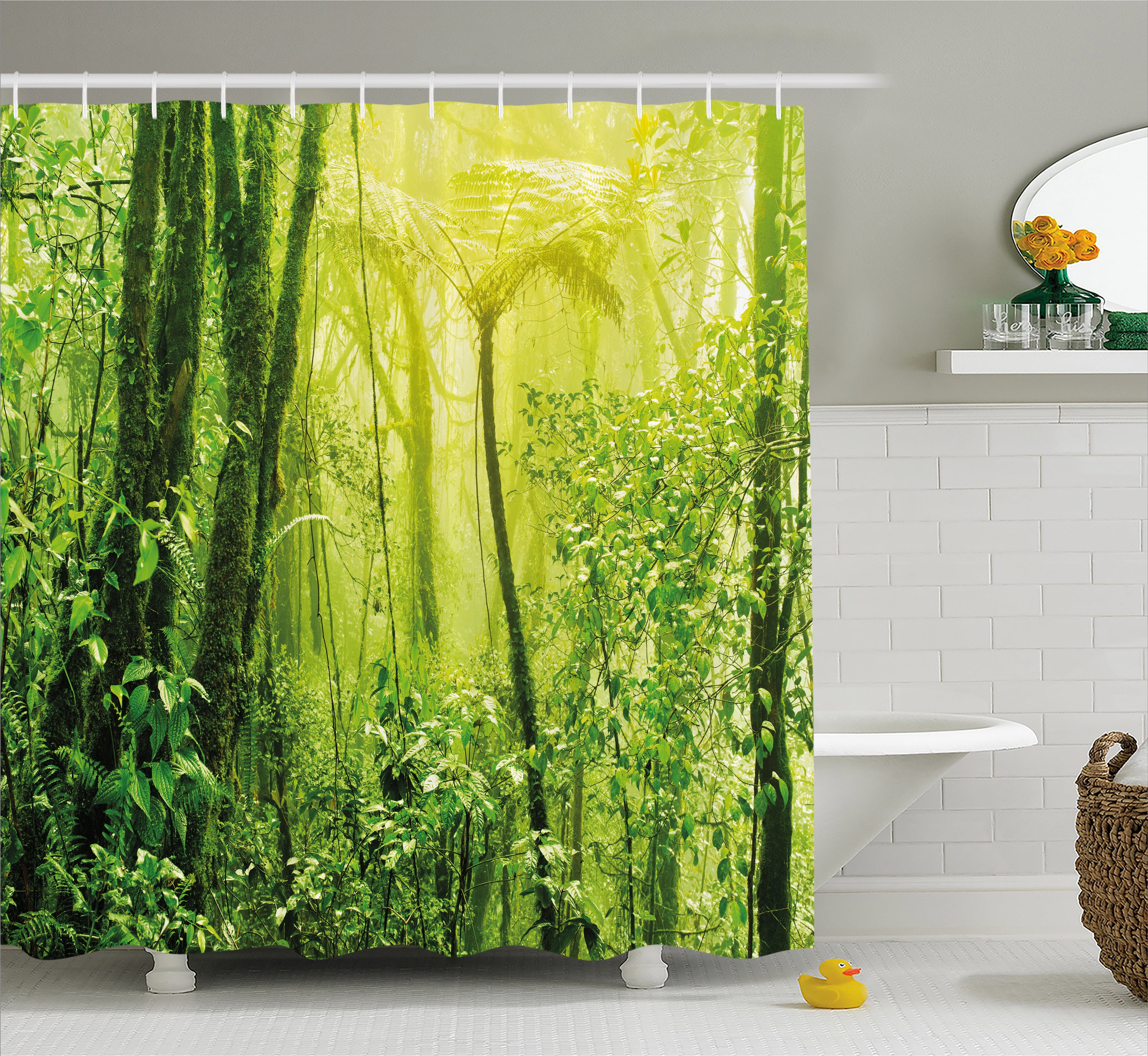 Green Shower Curtain, Tropical Amazon Wildlife Nature Forest with