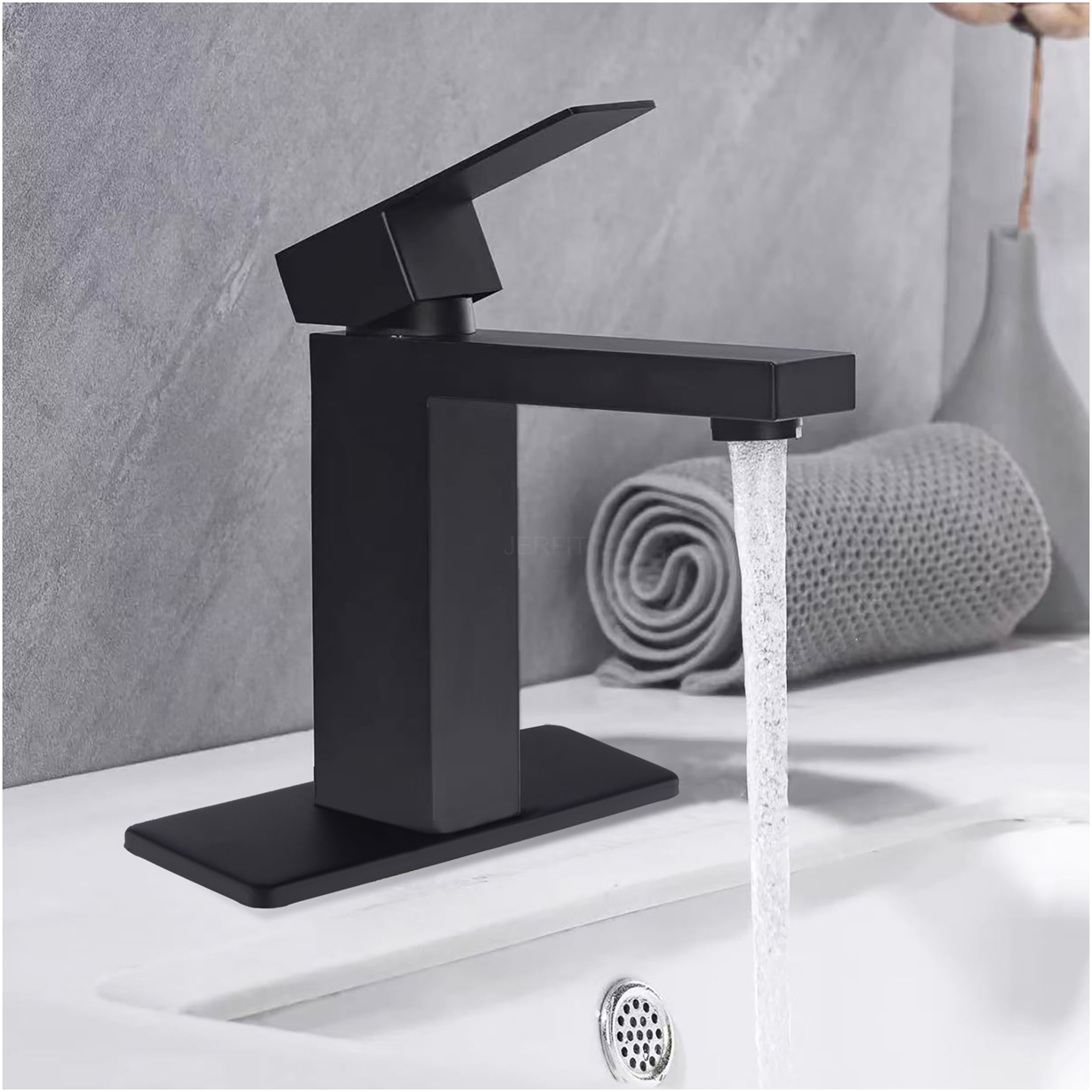 JERFIT Matte Black Bathroom Sink Faucet, Single Handle Single Hole Vessel Lavatory Faucet, Brushed Nickel Stainless Steel Bath Faucet for Vanity