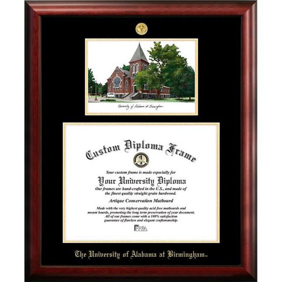 Campus Images AL995LGED-1714 14 x 17 in. University of Alabama, Birmingham Gold Embossed Diploma Satin Mahogany Frame with Lithograph