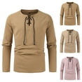 thumbnail image 4 of Mens Beach Lace Up Large Size Shirts Solid Loose Casual Retro Shirt Blouse Top, 4 of 5