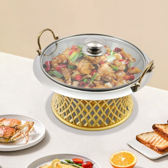 Buffet Chafing Dish, Round Chafing Dish with Lid 9.84*5.12in for Families, Cafeterias, Company Parties