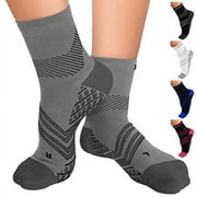 TechWare Pro Plantar Fasciitis Sock - Women and Mens Compression Socks with Targeted Cushioning. Ankle and Arch Support with Cushion Neuropathy Socks. Gry/Blk L
