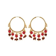 Crunchy Fashion Bollywood Stylish Traditional Indian Jewelry Meenakari Jhumka Earrings for Women (Golden Hoop with Maroon Pearls)