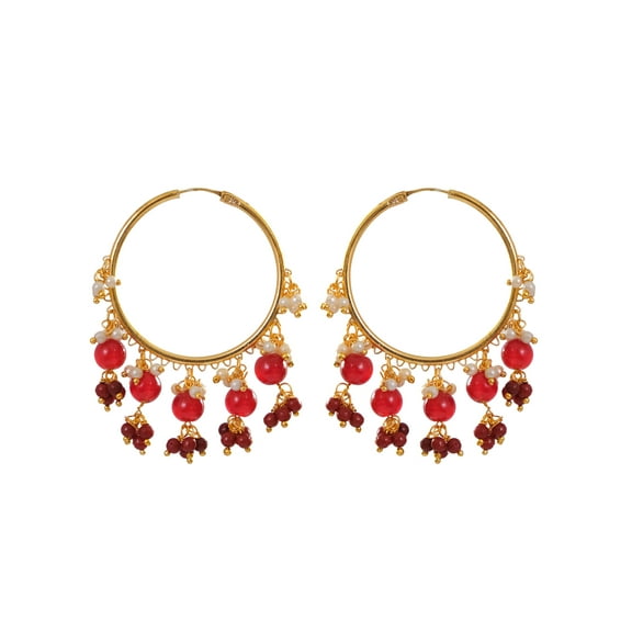 Crunchy Fashion Bollywood Stylish Traditional Indian Jewelry Meenakari Jhumka Earrings for Women (Golden Hoop with Maroon Pearls)