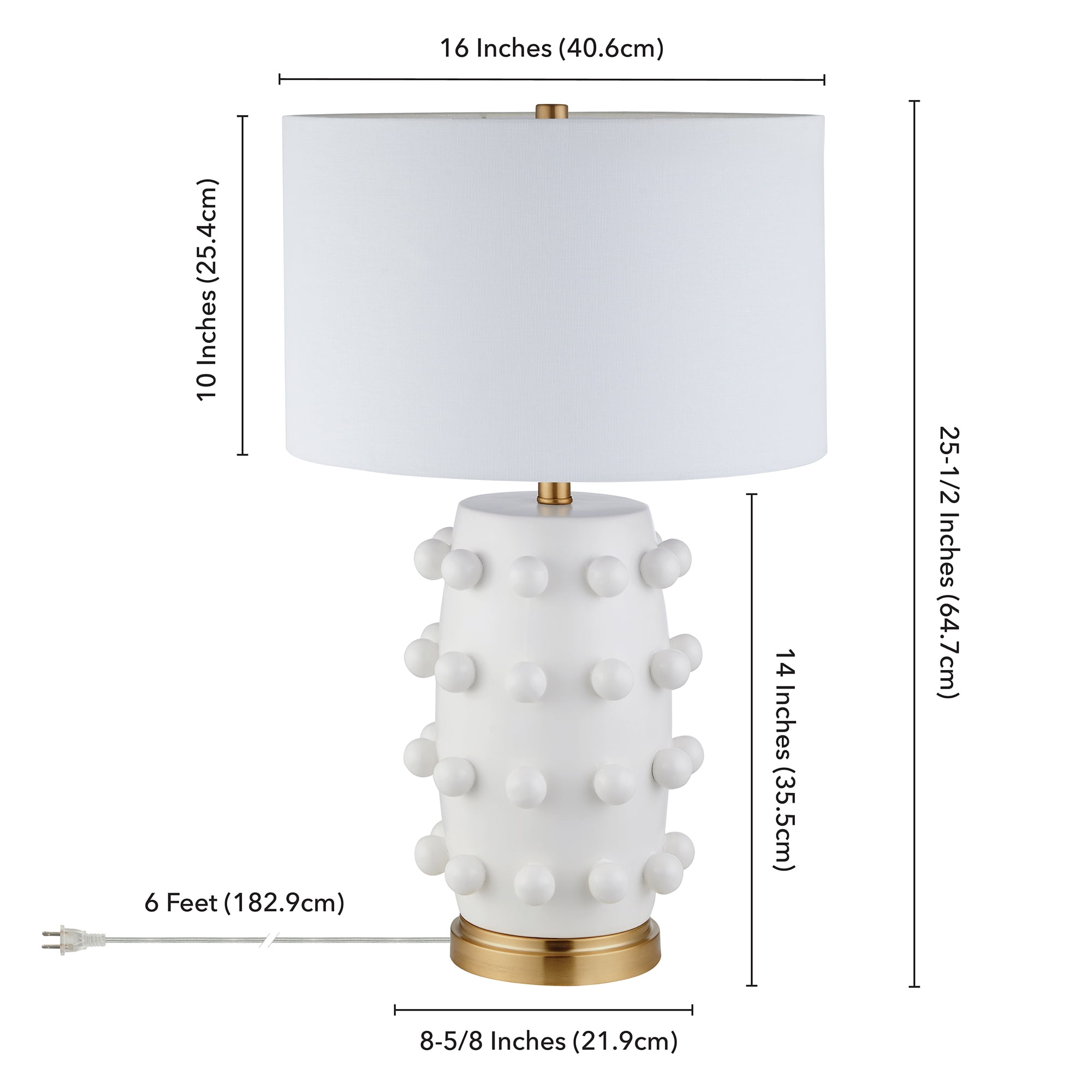 Evelyn&Zoe Farrington 26" Tall Ceramic Table Lamp with Fabric Shade, Matte White/White