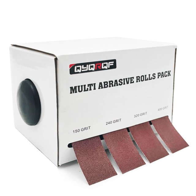 Qyqrqf Rollo de tela de esmeril Rollos de papel de lija abrasivo de 4 granos Papel de lija surtido con dispensador para carpintería Pulido de metales para automóviles 150 240 320 400 granos por rollo