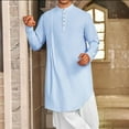 thumbnail image 4 of zfhfof Mens Kaftan Thobe Button Down Long Sleeve Robe Casual Henley Shirts Cotton Linen Muslim Gown Tops, 4 of 9