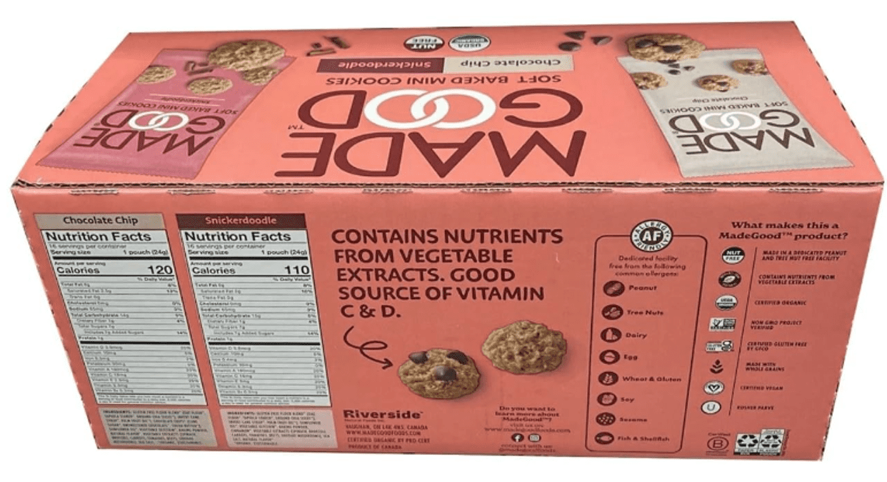 Made Good Soft Baked Mini Cookies 32packs, 16 Chocolate chip & 16 Snickerdoodle USDA Organic