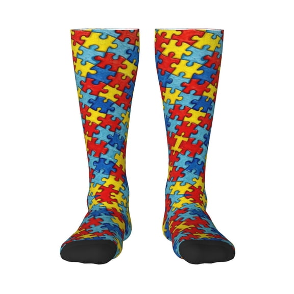 Womens Autism Awareness Puzzles Knee High Socks Comfy Thermal Boot Long Socks