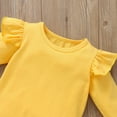 thumbnail image 5 of Bysome Toddler Girls Outfit Set Baby Halloween Ruffle Tops Pumpkin Suspender Skirt Hairband Outfit Long Sleeve Crew Neck Cute Print Girl 2 Pieces Clothes Set Yellow Size 3-4 Years, 5 of 6