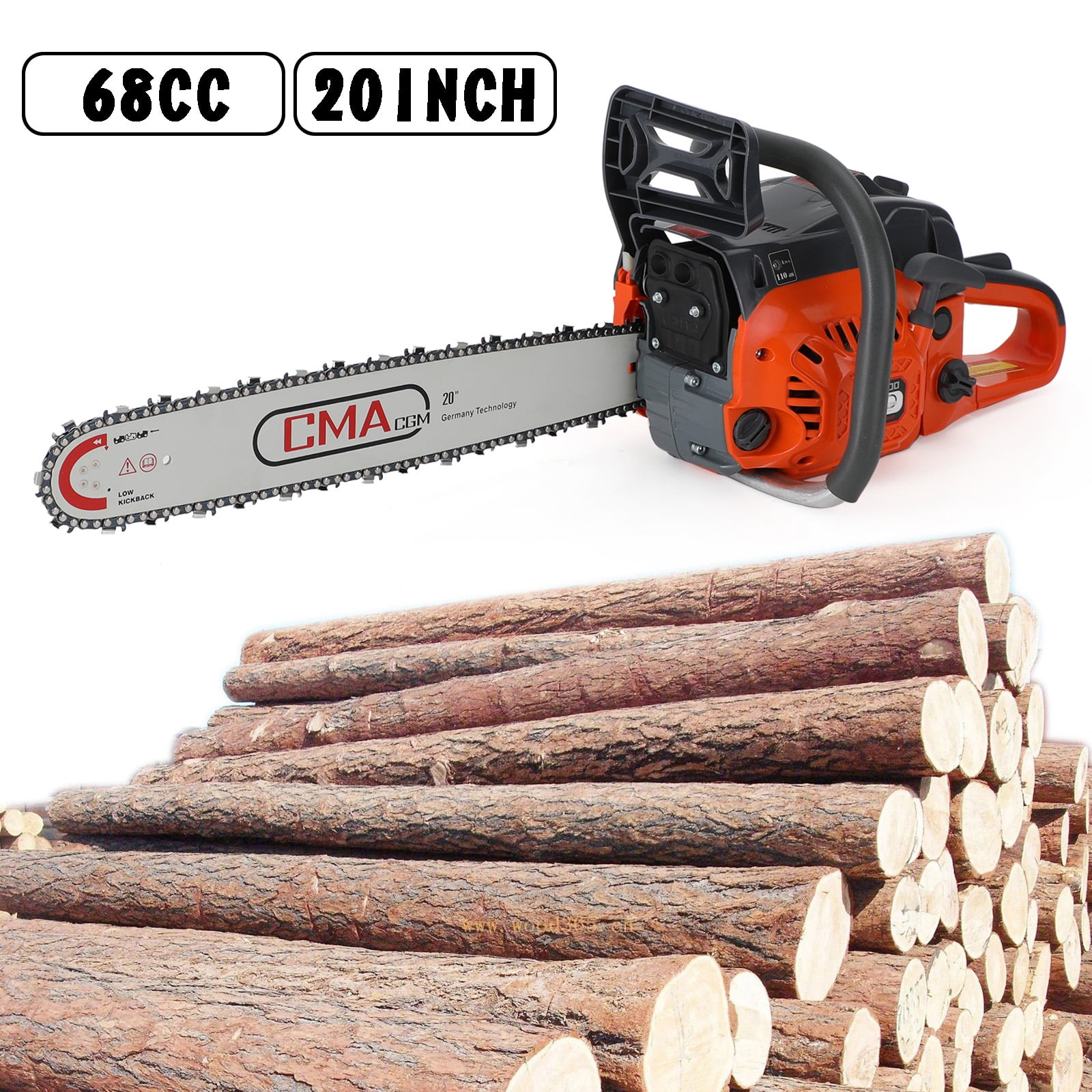 Areyourshop 20" 68CC Gasoline Chainsaw with Aluminum Crankcase