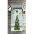 thumbnail image 2 of Ambesonne Christmas Quilted Coverlet 2 Pcs, Holiday Party Tree, Twin Size, Green Blue Cream, 2 of 2