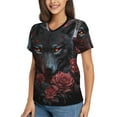 thumbnail image 2 of Vsdgher Rose Full Moon Black Wolf Women Shirts V Neck Short Sleeve Tops T-Shirt Basic Tees, S to 3XLX-Large, 2 of 5