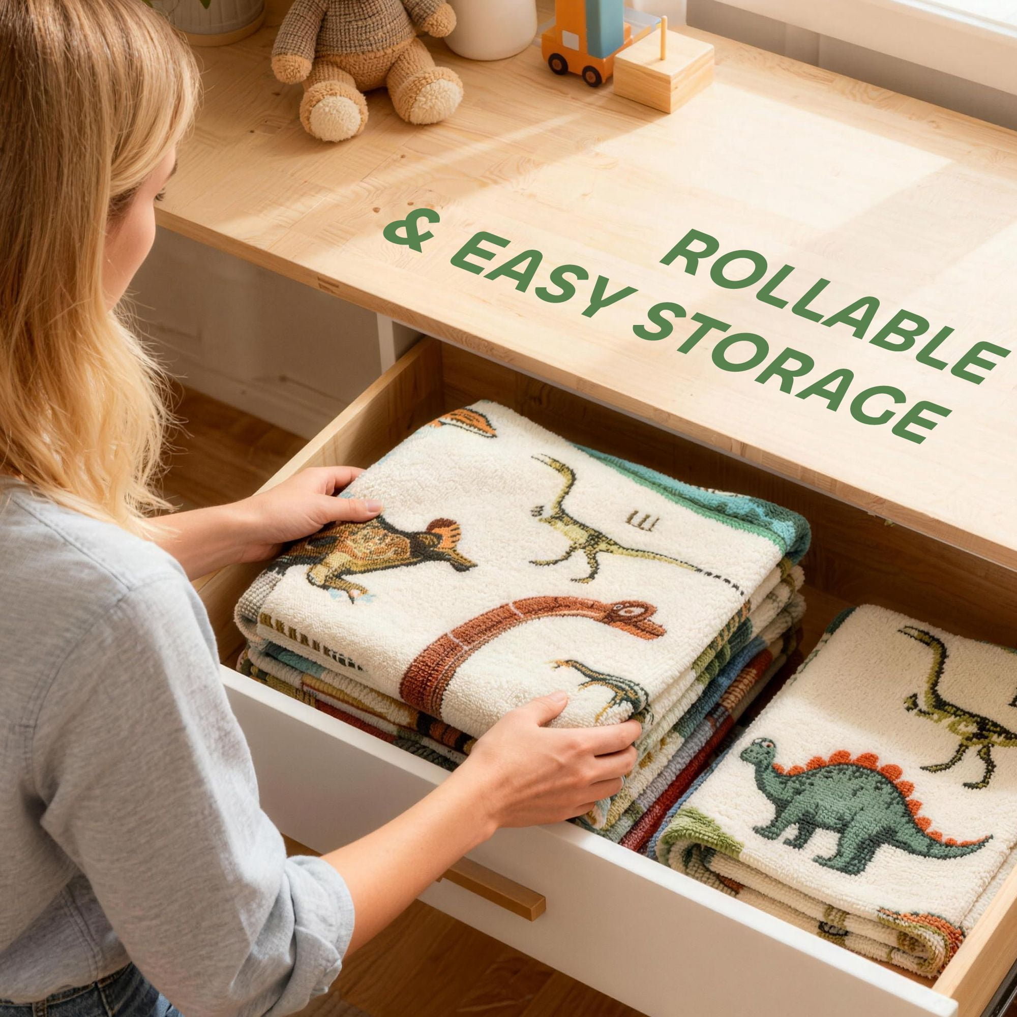 Dranite Khaki Dinosaur Play Mat for Toddlers Large 79" x 59" Non Slip Crawling Rug for Living Room