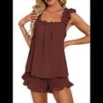 thumbnail image 1 of Conjunto de Pijama de 2 Piezas para Mujer con Volantes, Camiseta Sin Mangas y Pantalones Cortos Suaves, Pijama de Novia para Mujer. Marrón XL, 1 of 10