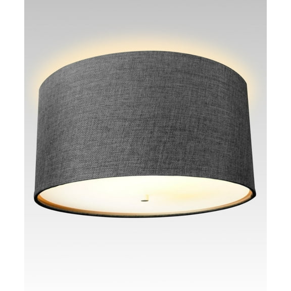 Moderne Flush Mount Conversion Kit 14"w Granite Gray Burlap Hardback Drum Lampshade