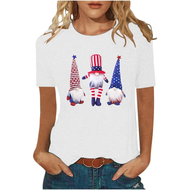 Birdeem Fête de l'Indépendance Mode Femmes Décontracté Col Rond Manches Courtes Imprimé Hauts Blouse pour Dames