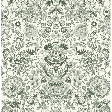 A-Street Prints Blanche Dark Green Floral Damask Wallpaper