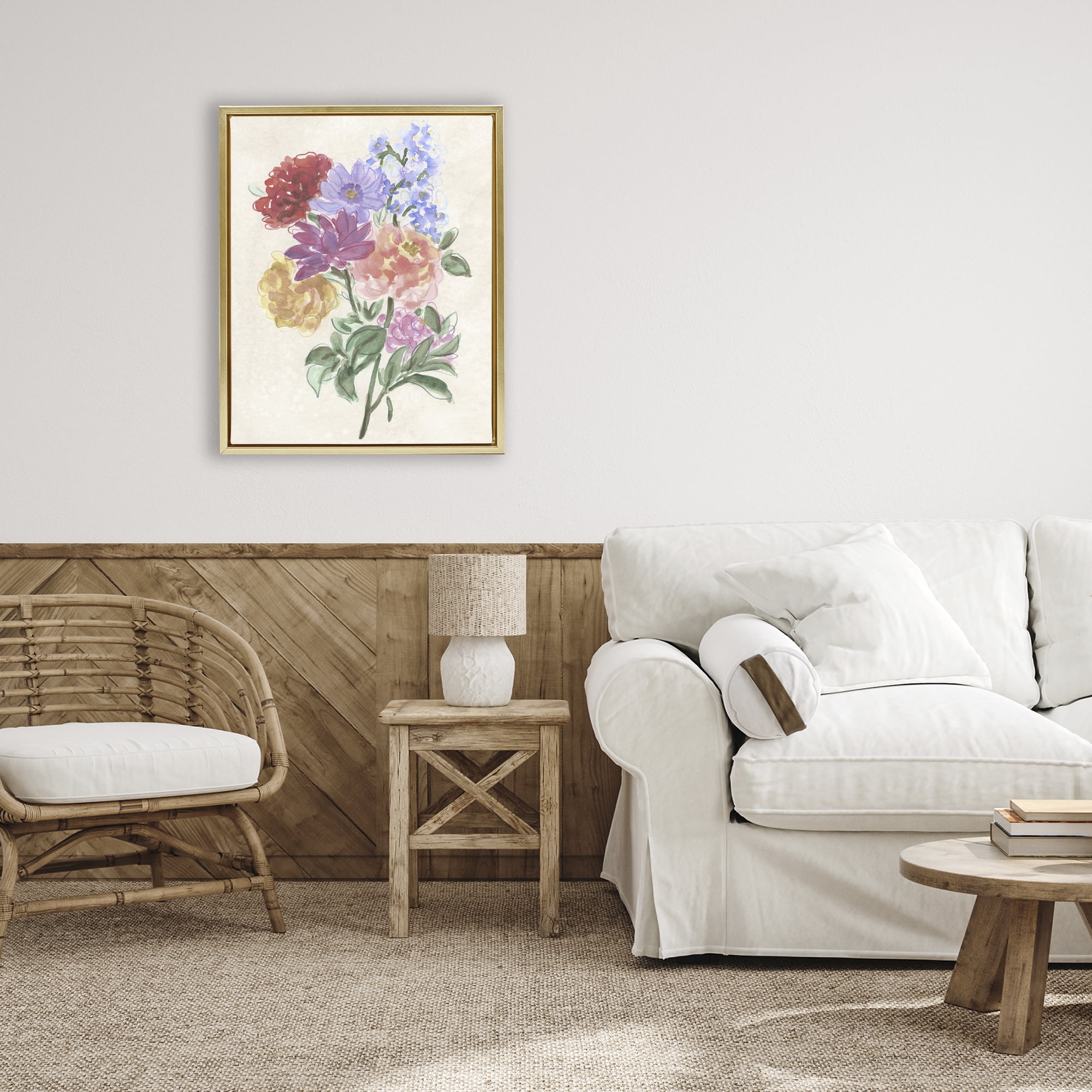 Stupell Industries Blooms On Parchment Gold Framed Floater Canvas Wall Art, design by June Erica Vess