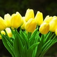thumbnail image 4 of Viworld 16 Pieces Artificial Real Touch Tulips Fake Silk Flowers Arrangement in Glass Vase with Faux Water for Home Decor Yellow, 4 of 4