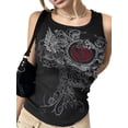 thumbnail image 2 of Faithtur Women Rib Knit T-Shirts Summer Casual Sleeveless Round Neck Heart Pattern Rhinestone Slim Crop Top Tees for Young Teens, 2 of 6
