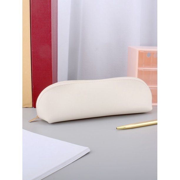 1pc Solid Color Stationery Bag, Simple Portable Pen Bag For Student Stationery Organizer