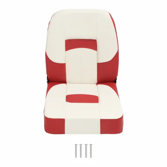 Kojem Boat Seat Low Back Folding Fishing White Red Seat Captain Chair Foam Padding