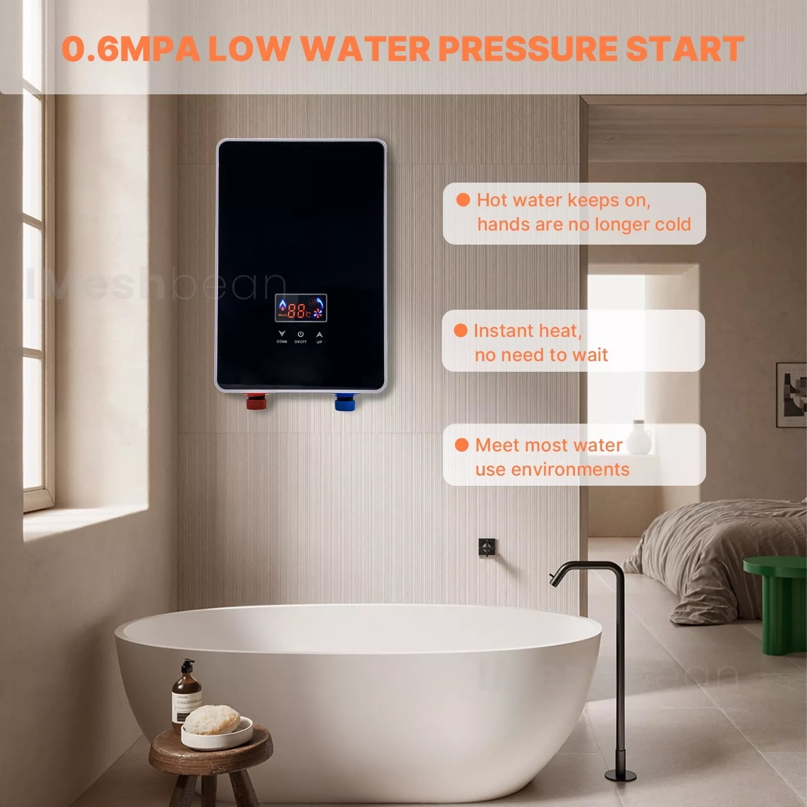 iMeshbean 6500W 220V Tankless Electric Hot Water Heater Instant Boiler On Demand Whole House US