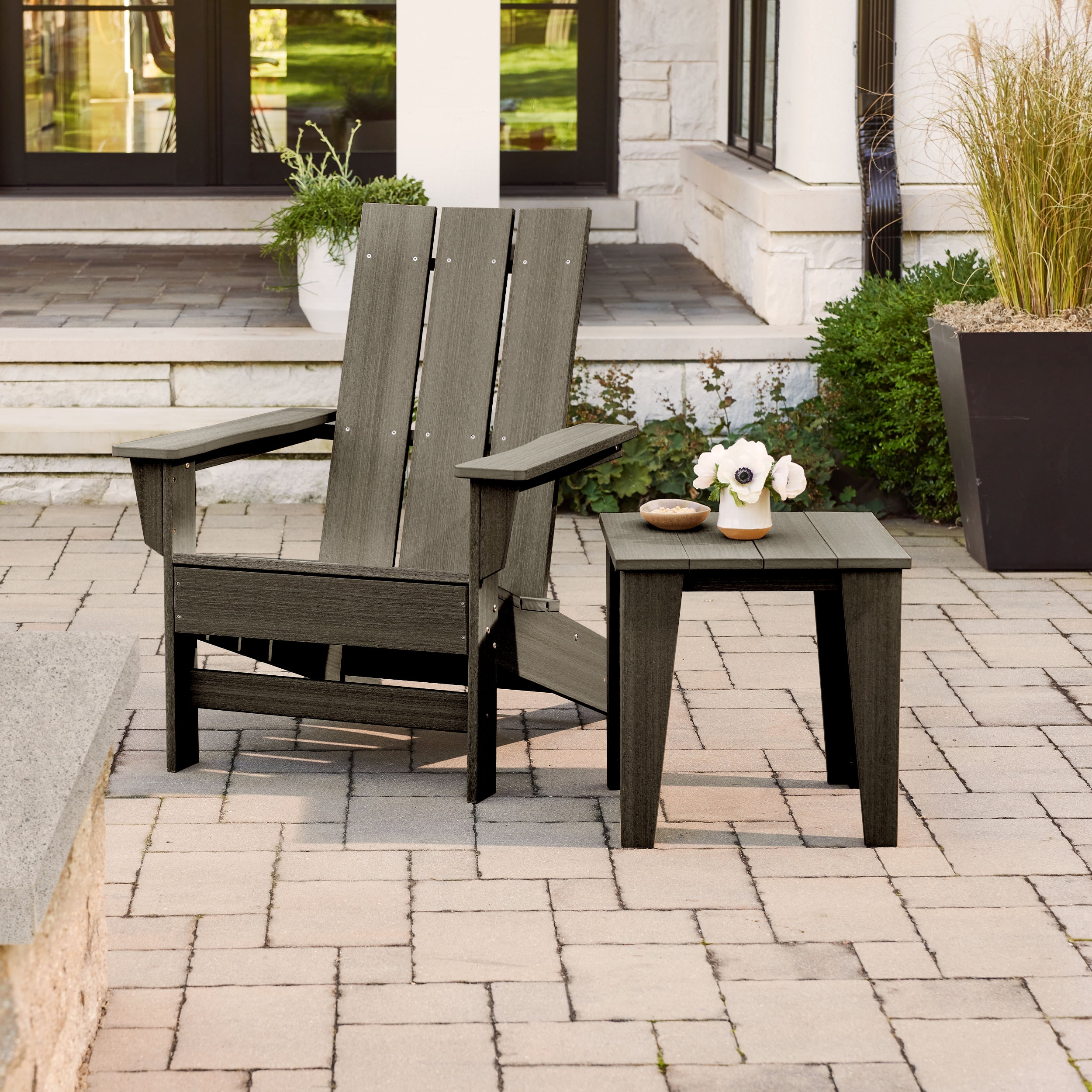 DuroGreen Aria Adirondack Chairs Made with All-Weather Tangent Sustainable Lumber, Set of 2, Oversized, High End Patio Furniture for Porch, Lawn, Deck, Fire Pit, No Maintenance, Coastal Gray