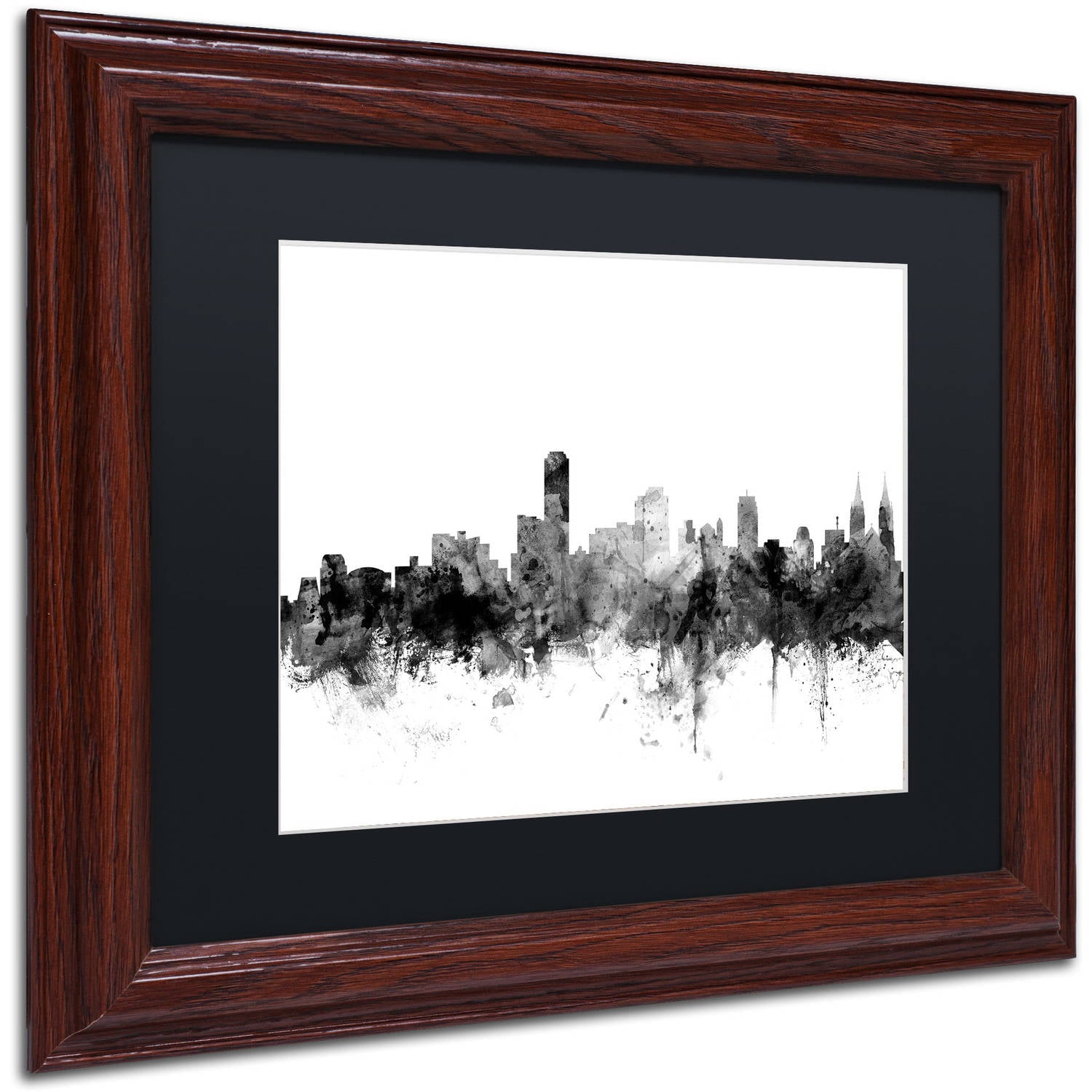 Trademark Fine Art "Adelaide Australia Skyline B&W" Canvas Art by Michael Tompsett, Black Matte, Wood Frame