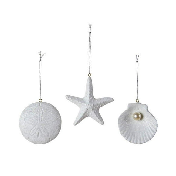Ohio Wholesale Set of 3 Sea Treasures Ornaments Sand Dollar Starfish and Scallop with Pearl Hanging Figurines