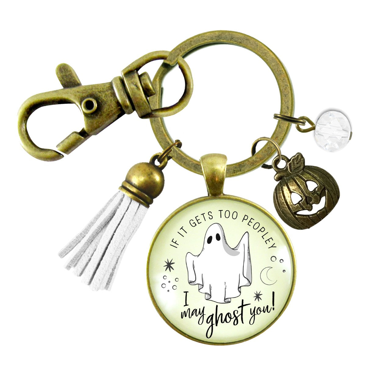 Ghost Keychain Too Peopley I May Ghost You Funny Introvert Meme Quote Jewelry Costume for