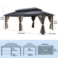 thumbnail image 4 of Dextrus 12ft x20ft Double Roof Hardtop Gazebo with Netting&Curtains, Outdoor Aluminum Gazebo with Heavy Duty Galvanized Steel,Ideal for Patio Lawn and Garden,Brown Curtain, 4 of 5