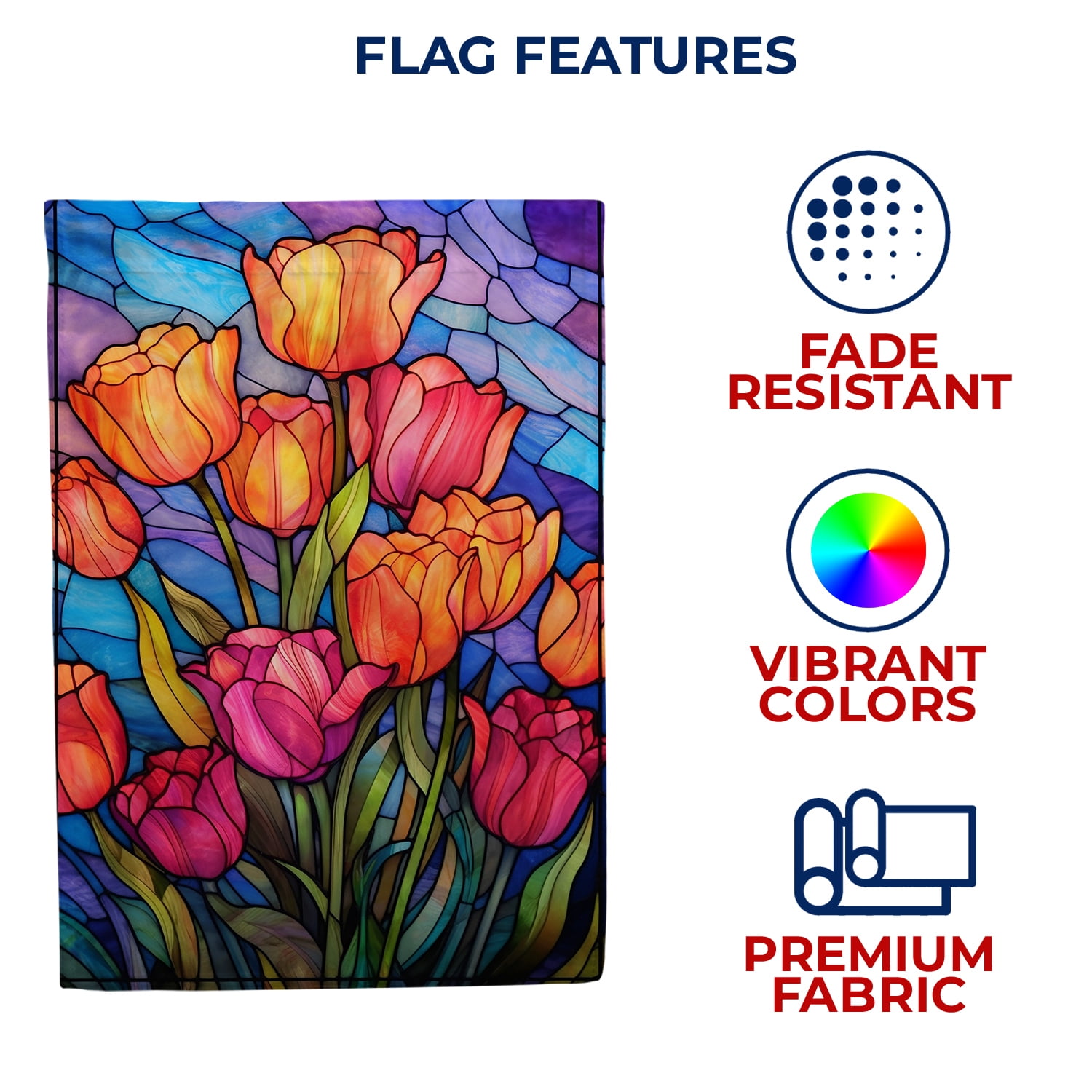 America Forever Spring House Flag 28 x 40 inch Double Sided Tulip Floral Flowers Glass Style Small Spring Holiday Seasonal Easter Day Flags for Outdoor Yard Lawn Decoration