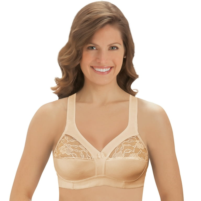 Collections Etc Women's Cotton Bra - Underwire-Free with Lace Accents and  Thick Straps for Extra Support, Beige, 34B 