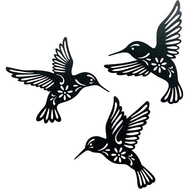 BRILLAR Decoración de pared de colibrí de metal (juego de 3) - Elegante escultura de hierro forjado para cocina, patio y balcón