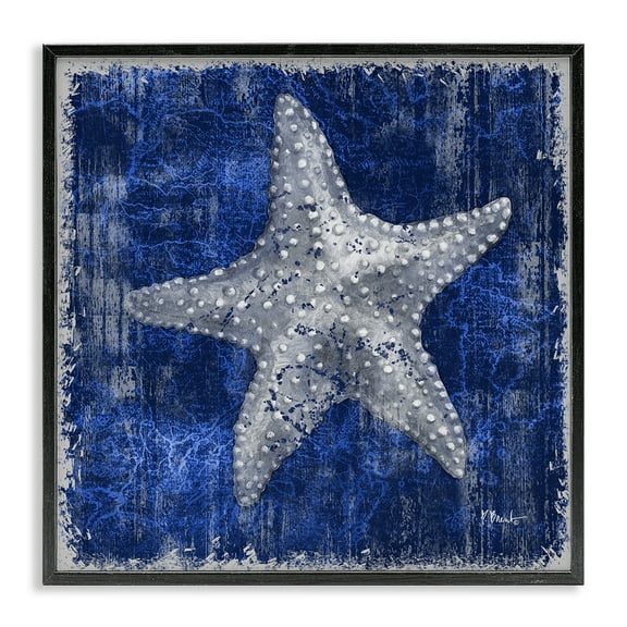 Stupell Industries Rustic Indigo Starfish Nautical & Beach Painting Black Framed Art Print Wall Art, 12 x 12