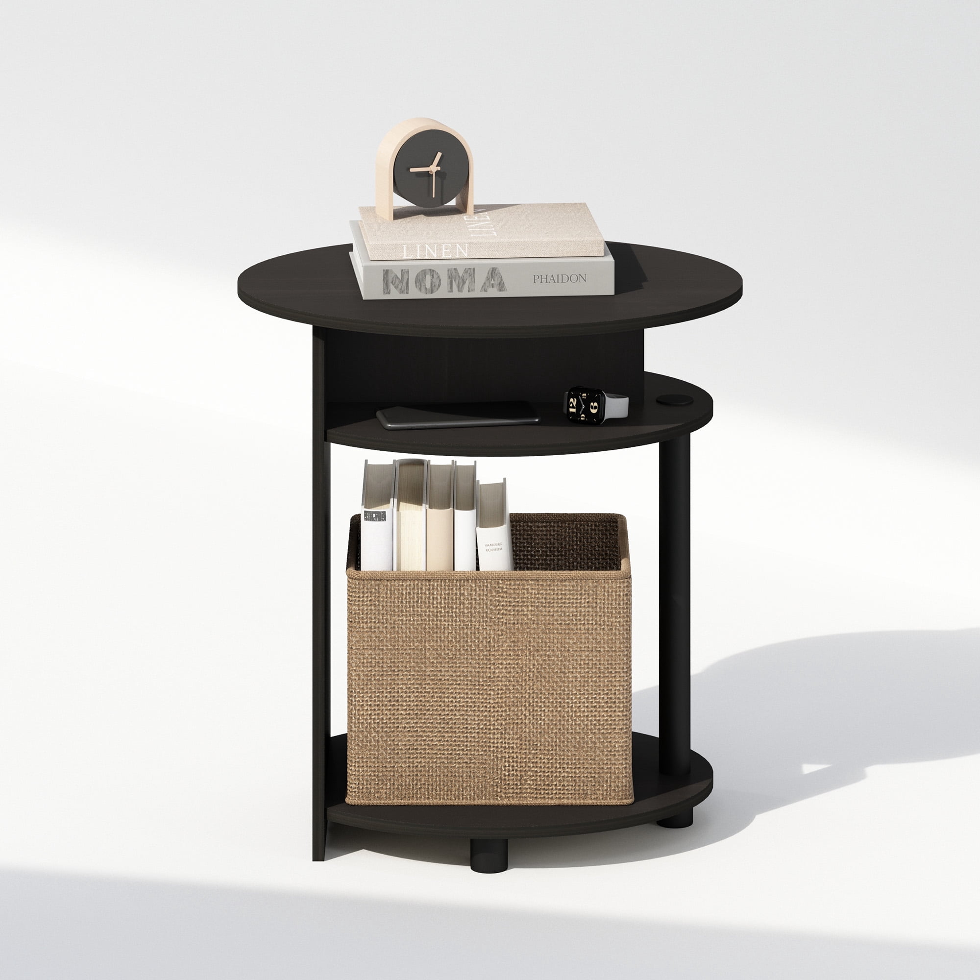 Furinno Tidur Simple Design Oval Nightstand, Bedside Table, Walnut