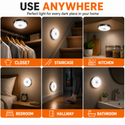 AikTryee Motion Sensor Puck Light, Magnetic Stick-on, 3-Mode Dimmable Wireless LED Night Light for Closet Stairs Kitchen Hallway Bedroom(White)
