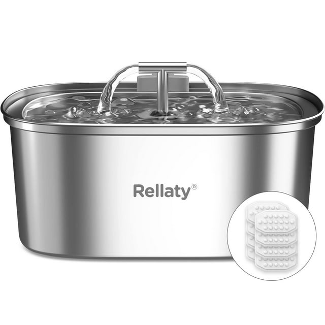 Fuente de agua Rellaty Cat de acero inoxidable de 3,2 litros con 8 filtros