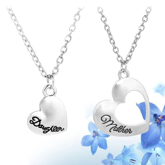 SEWCHICS 2Pcs Matching Heart Pendant Necklace Alloy Jewelry for Mom with Hollow Design