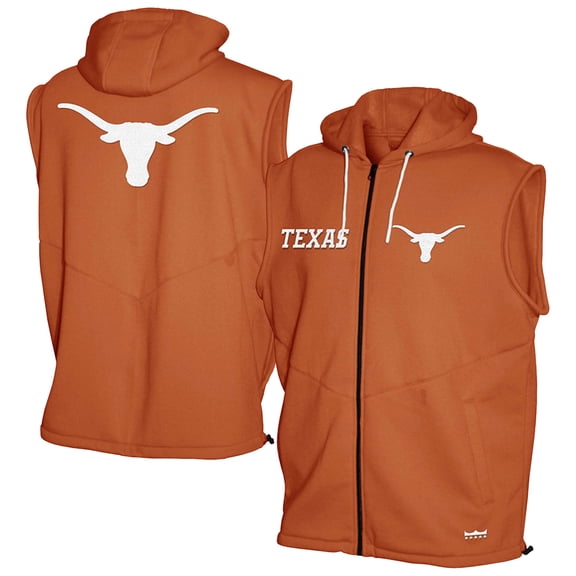 Men's Franchise Club Texas Orange Texas Longhorns Gym Fleece Full-Zip Hoodie Vest