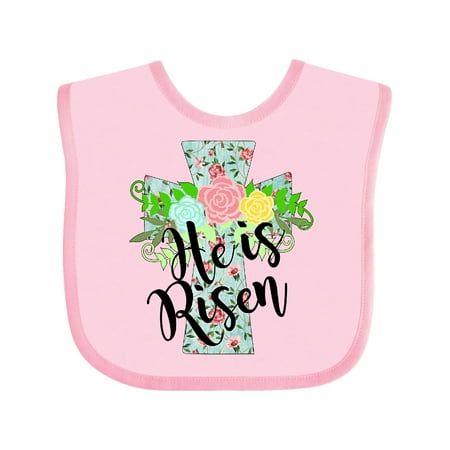 

Inktastic He Is Risen Floral Print Cross with Beautiful Flowers Gift Baby Boy or Baby Girl Bib