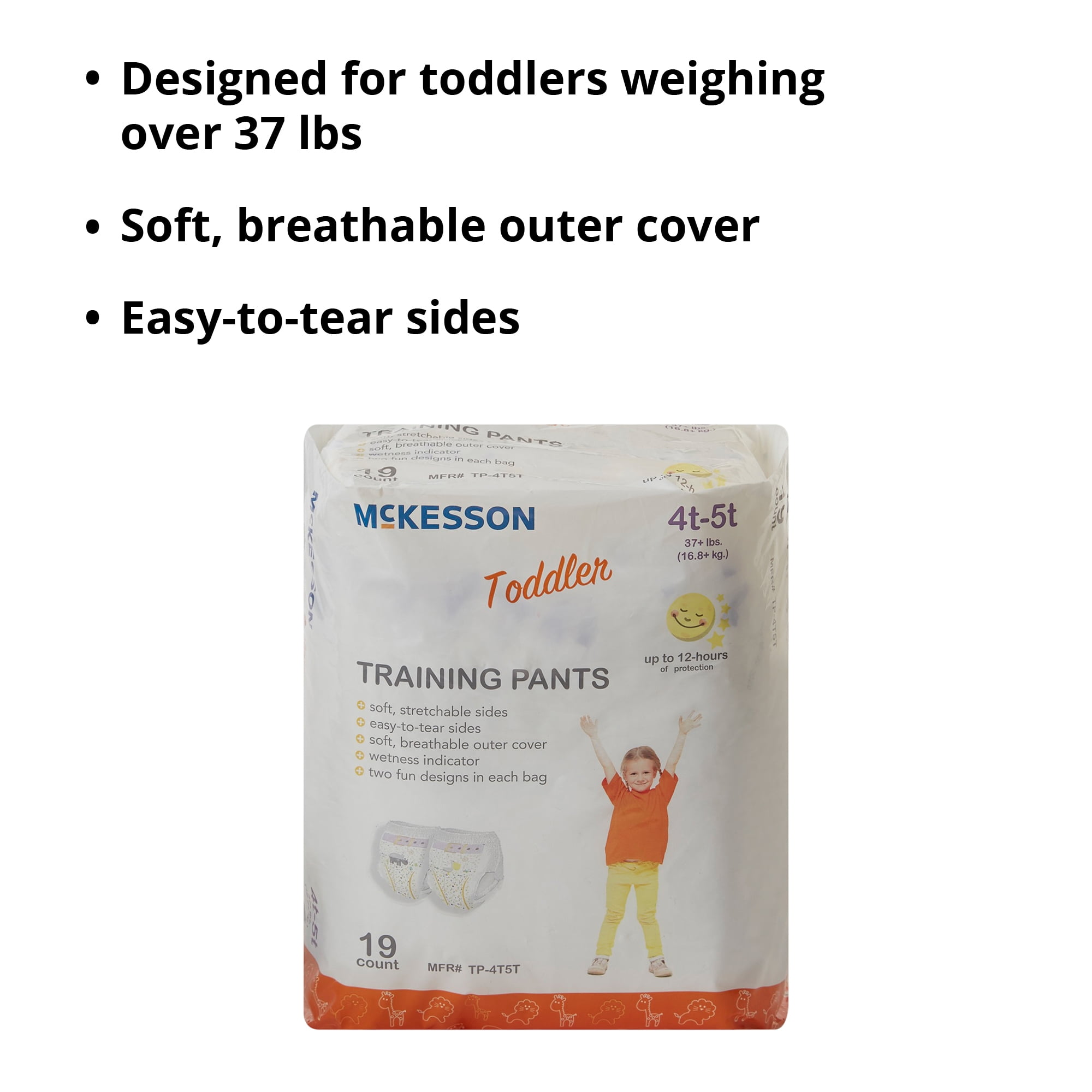 McKesson Toddler Training Pants - Heavy-Absorbency with Wetness indicator, Disposable - Size 4T to 5T (Over 37 lbs.), 19 Count, 4 Packs, 76 Total